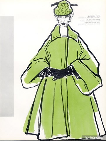 361x480 Jacques Fath 1951 Winter Coat Durani Fashion Illustration