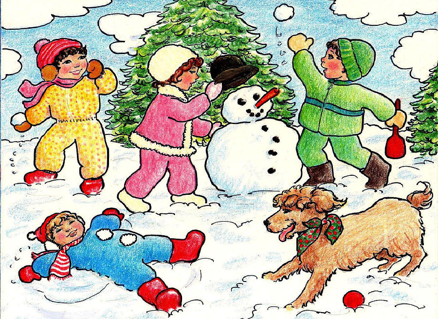 900x655 Winter Fun Drawing By Dee Davis