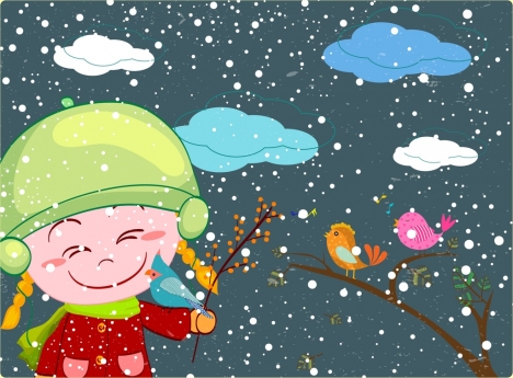 468x345 Cold Winter Drawing Joyful Kid Colored Cartoon Vectors Stock