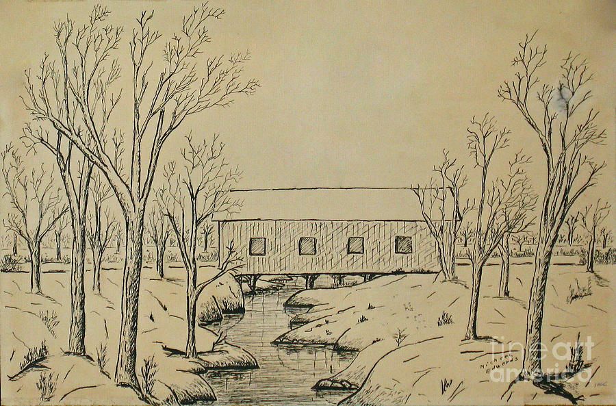 900x593 Winter Landscape In Ink Drawing By Michael Anthony Edwards
