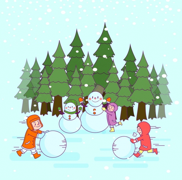 600x595 Winter Drawing Playful Kid Outdoor Snowman Colored Cartoon Free