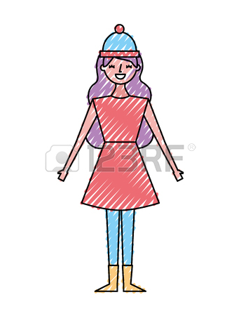344x450 Woman Wearing Warm Winter Hat Vector Illustration Drawing Color
