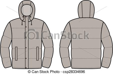 450x295 Vector Illustration Of Mens Winter Down Jacket. Front And Eps