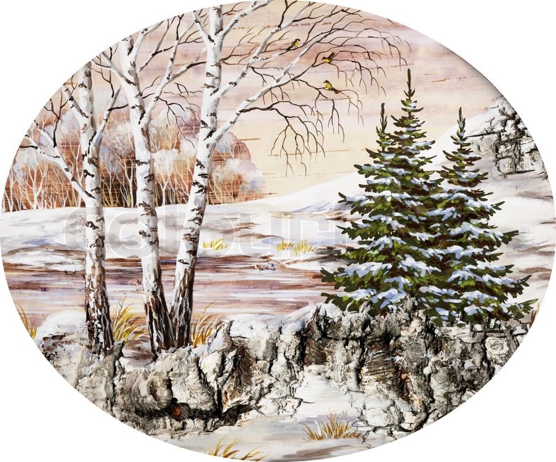 800x665 Handmade, Drawing Distemper On A Birch Bark Winter Siberian