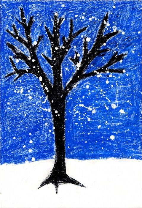 479x700 Snowy Winter Tree Painting Tree Art, Pastels And Tempera