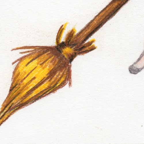 500x500 Flying Witch,original Colored Pencil Black Dress Pin Up Red Hair