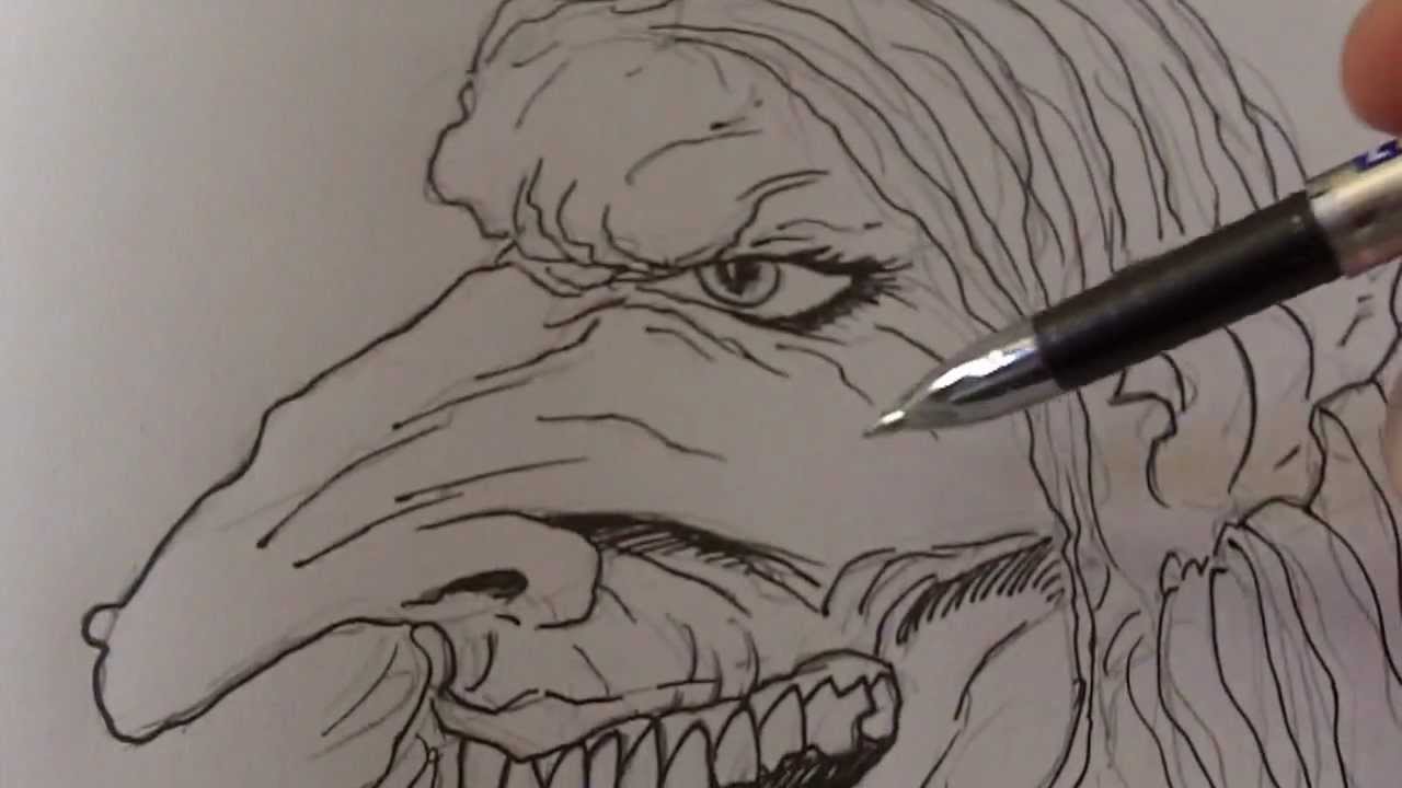 1280x720 How To Draw A Witch Face Part 2 Inking