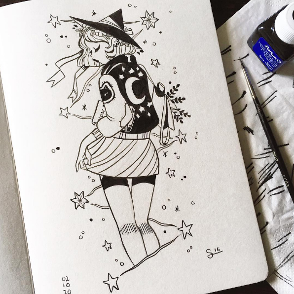 596x596 Cute Witch Ink Drawing El Arte Witches, Draw