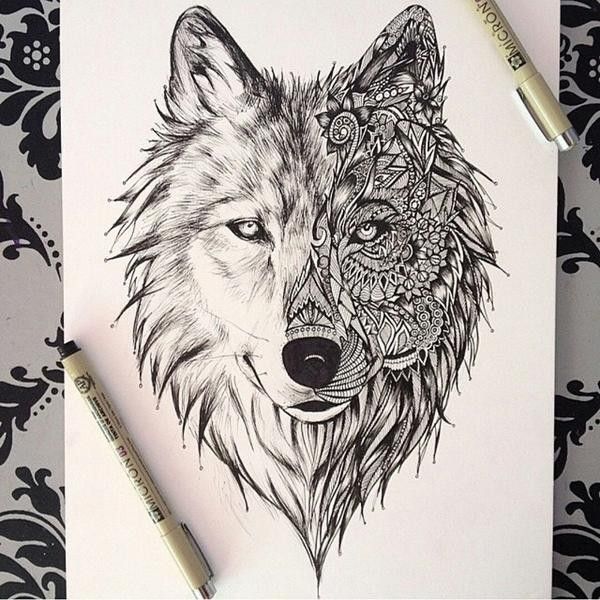 600x600 Wolf Drawing Liked On Polyvore Featuring Home, Home Decor