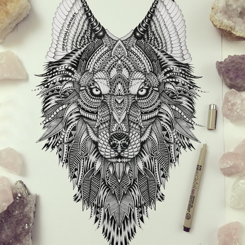500x500 Wolf Drawing Tattoo