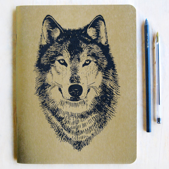 570x570 Large Gold Wolf Notebook Journal, Metallic Book Cover, Lined