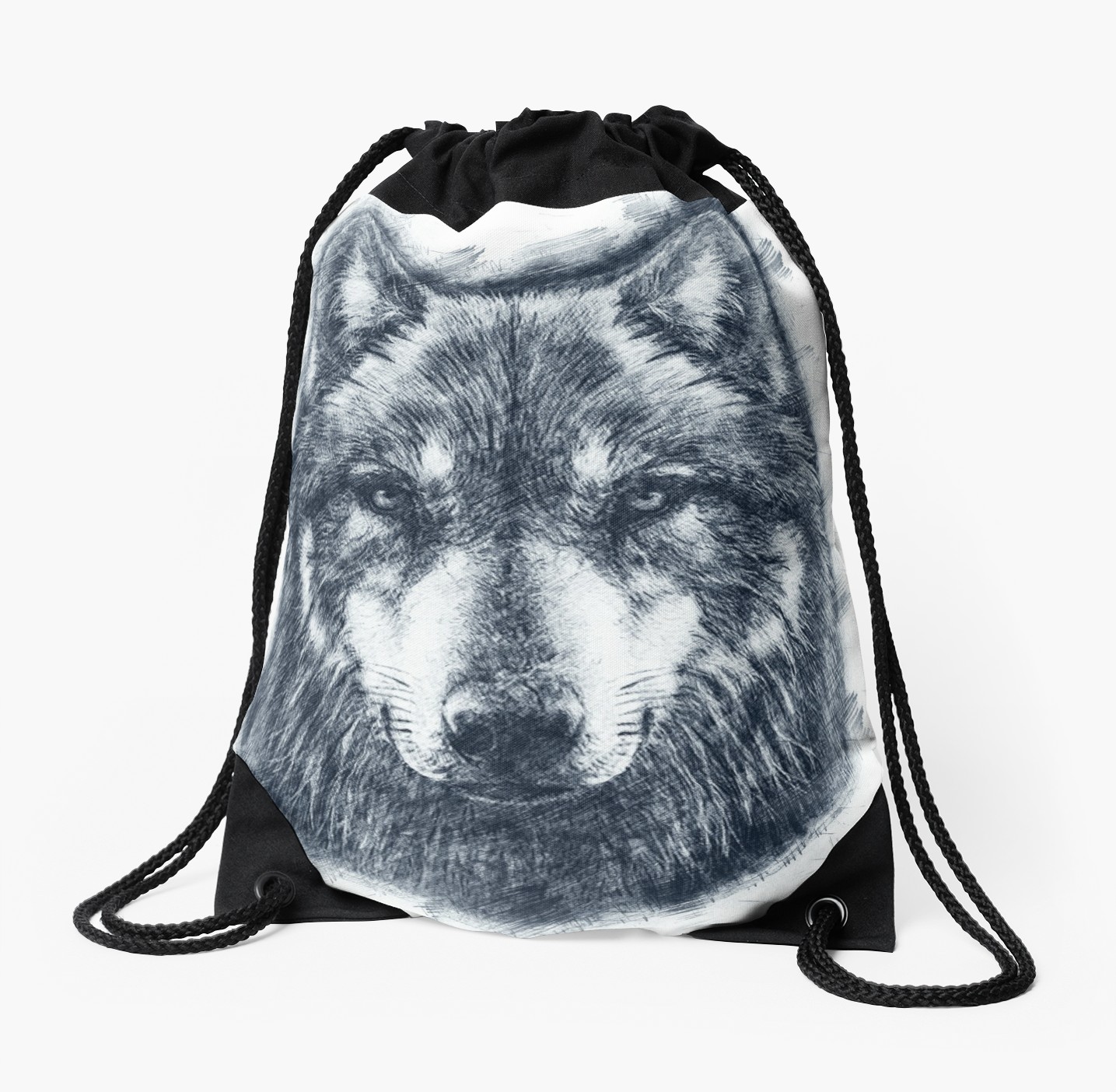 1435x1404 Wolf Face Drawing Drawstring Bags By Heartbeats Redbubble