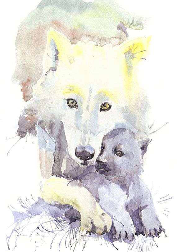 570x812 Wolf Art, Watercolor Wolf, Wolf Family, Wolf Baby, Wall Decor