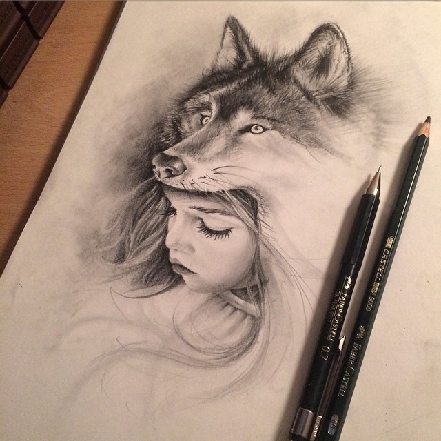 640x640 Wolf Girl Drawing