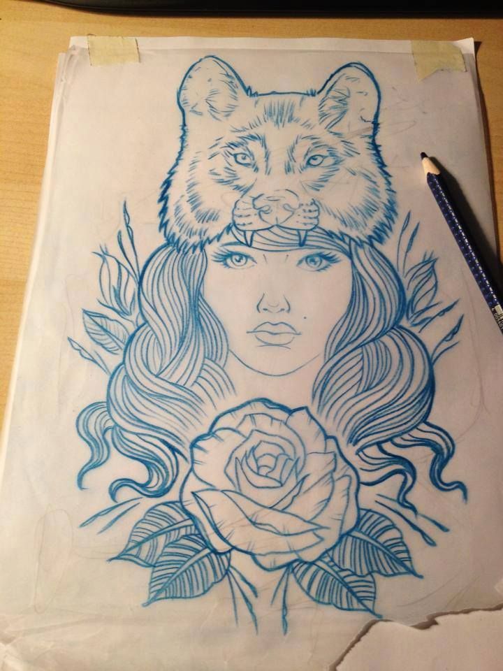 720x960 Wolf Hat Girl Tattoo Designdrawing By Mr Curtis