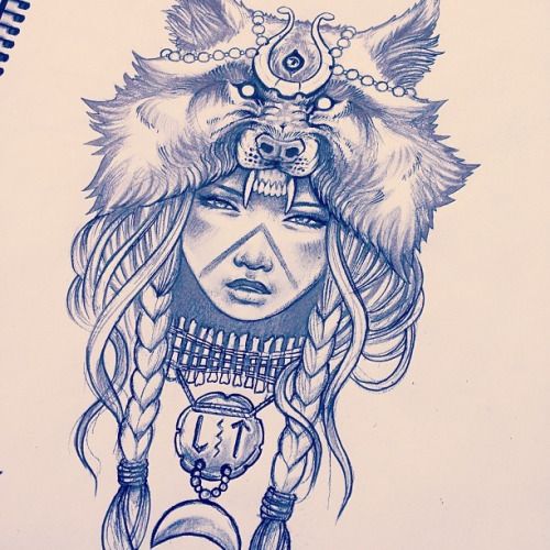 500x500 Indian Girl With Wolf Headdress