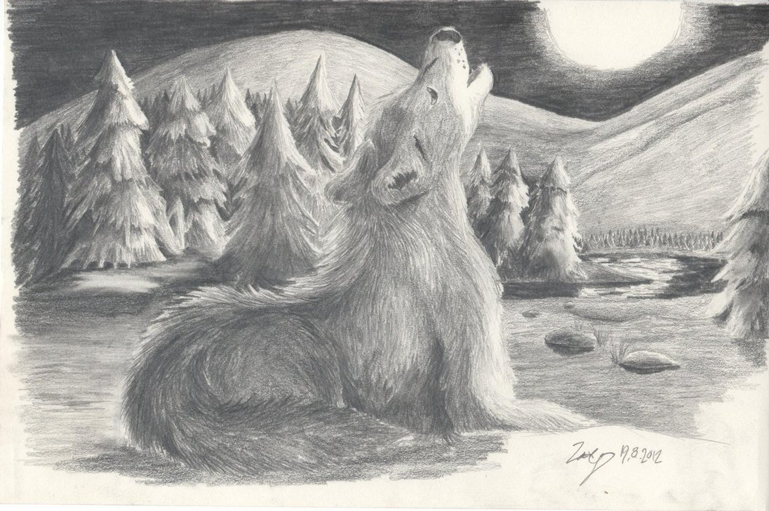 1096x728 Pencil Sketches Of Wolves Howling At The Moon