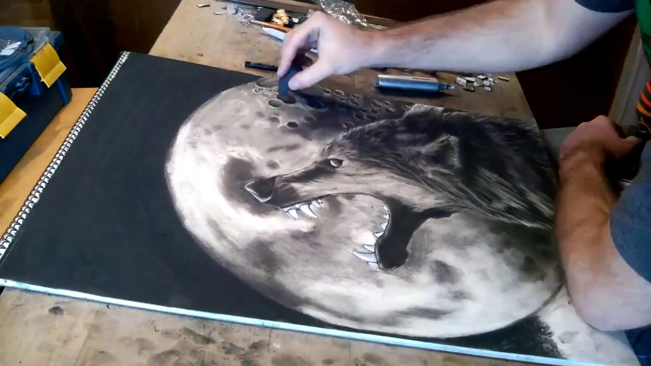 1280x720 Charcoal Wolfmoon Drawing Time Lapse