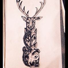 236x236 Animal Totem Pole Drawing Art Want This As Sleeve!!!!