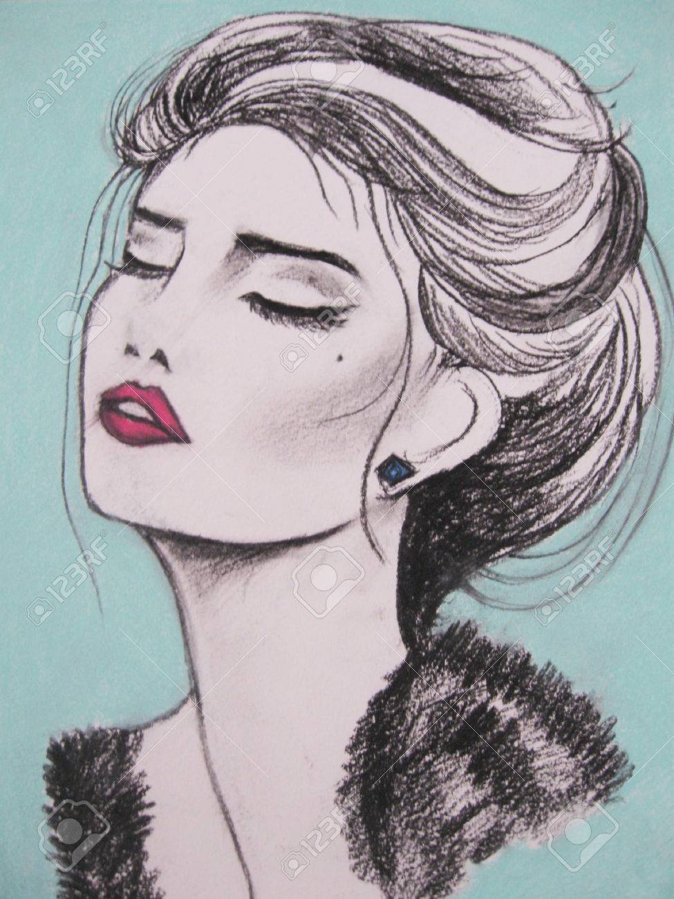 975x1300 Woman Face Portrait. Abstract Watercolor. Fashion Drawing