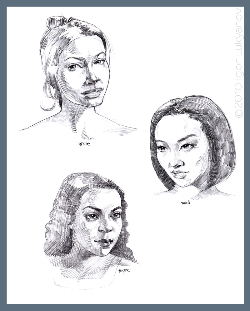 800x995 Asian, Hispanic And White Women Portrait Sketches
