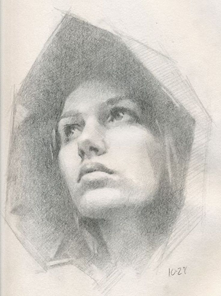 736x987 Jeff Hein, Pencil {Beautiful Female Head Hooded Woman Face