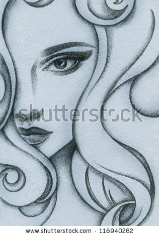 316x470 Stock Photo Woman Face. Hand Painted Fashion Illustration