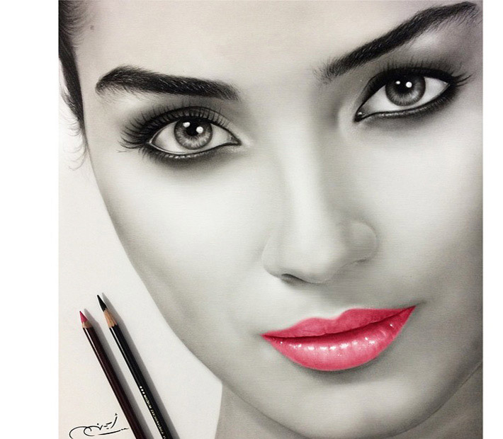 710x620 Realistic Woman Portrait Drawing By Ayman Arts