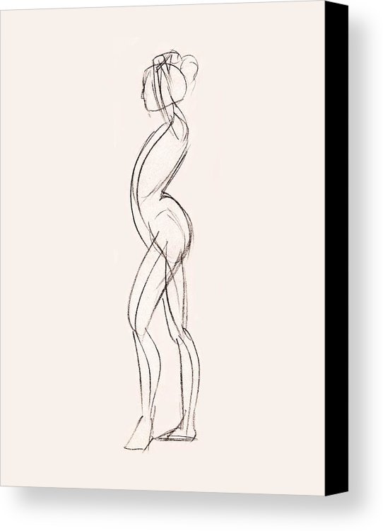 542x750 Charcoal Sketch Of Nude Woman Standing With Arms Up In Profile