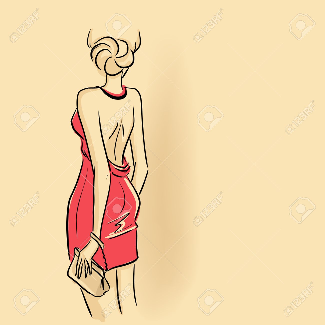 1300x1300 Elegant Woman Standing Back And Holding Clutch Royalty Free