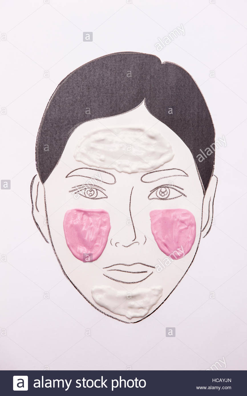 866x1390 Drawing Of Woman's Face With Cream And Blusher Stock Photo