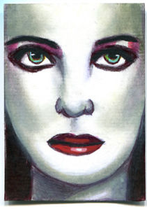 211x300 Vampire Womans Face Aceo Art Original Goth Girl Mini Drawing