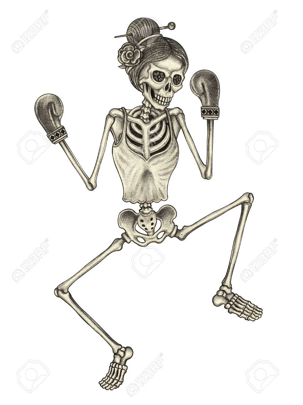 973x1300 Art Women Skull Boxing Day Of The Dead. Hand Drawing On Paper