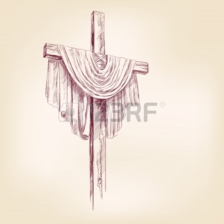 450x450 Hand Drawing Of A Wooden Cross With Purple Cloth Royalty Free