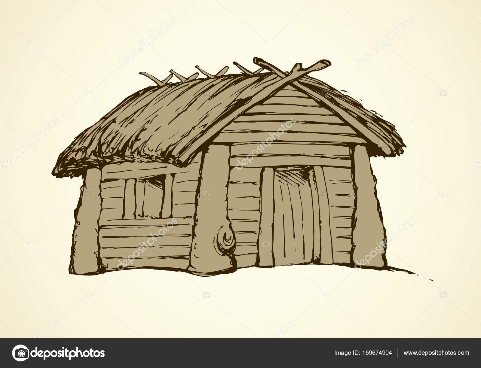 1600x1225 Wooden House. Vector Drawing Stock Vector Marinka