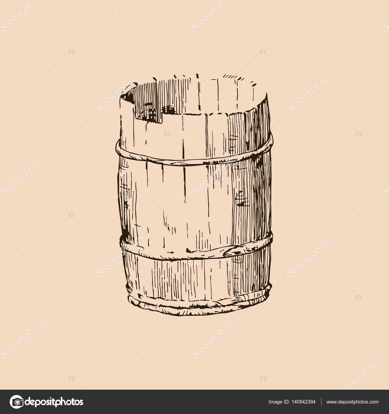 1600x1700 Vector Wooden Barrel. Hand Drawn Vintage Illustration In Engraved