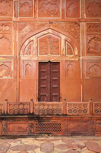 333x500 Rustic Wooden Door With Red Wall With Plant Drawing, Jaisalmer