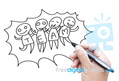 400x273 Hand Drawing Team Work Stock Photo