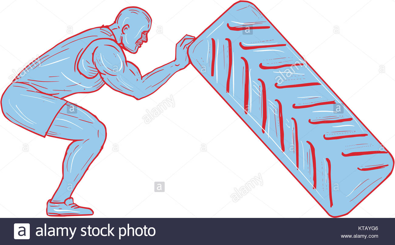 1300x805 Fitness Athlete Pushing Back Tire Workout Drawing Stock Photo