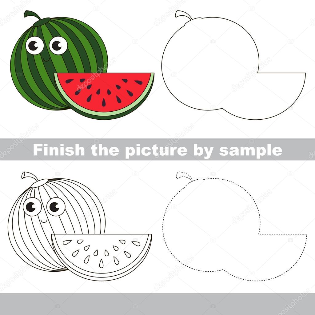 1024x1024 Watermelon. Drawing Worksheet. Stock Vector Anna Mikhailova