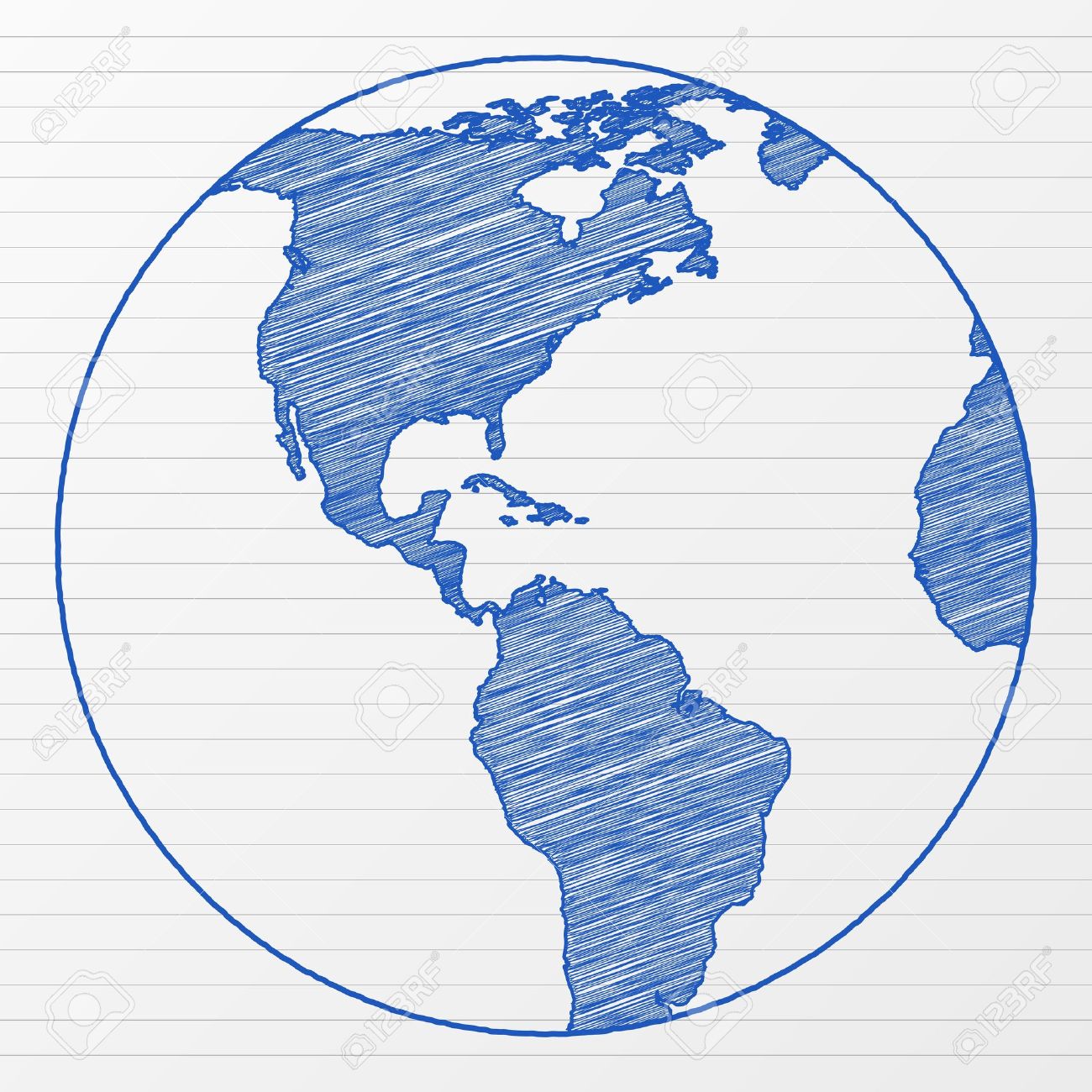 1300x1300 Drawing World Globe On A Notepad Sheet. Vector Illustration