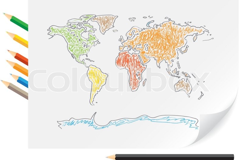 800x528 Drawing World Map By A Color Pencils On The White Paper Stock