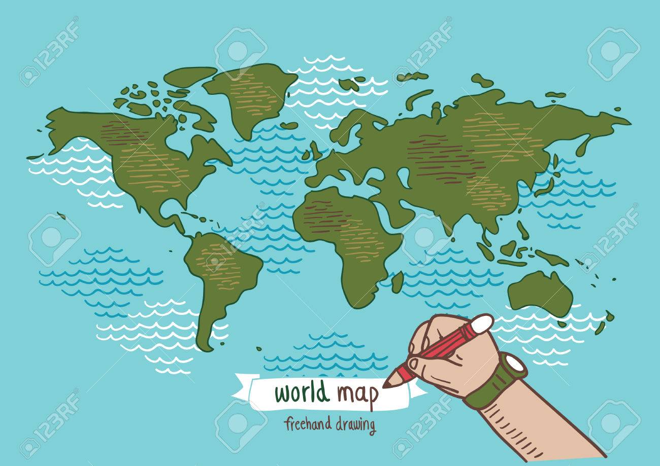 1300x919 World Map Sketch Vector, Freehand Drawing Royalty Free Cliparts