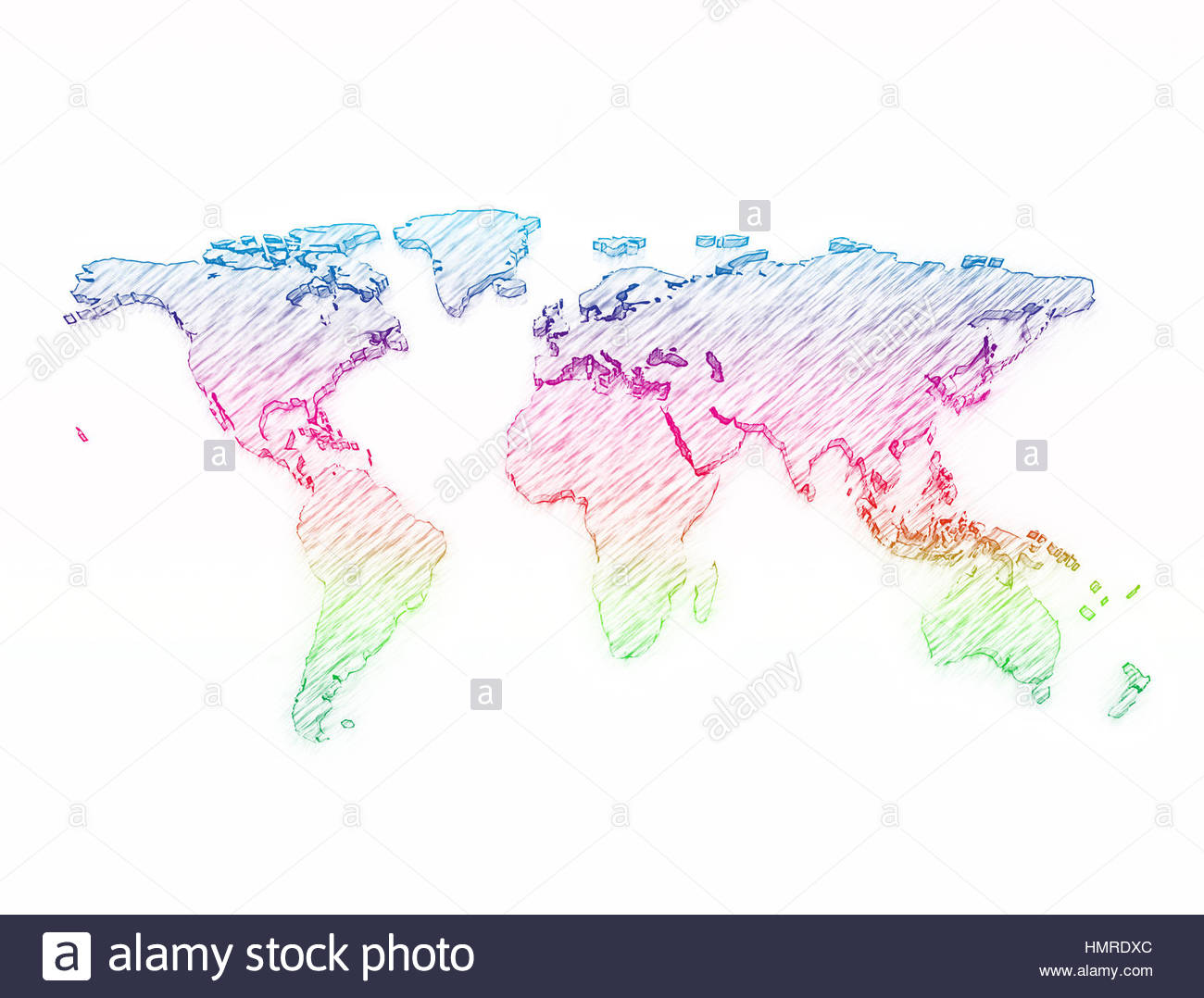 1300x1078 World Map 3d Pencil Sketch Multi Color Stock Photo 133281524