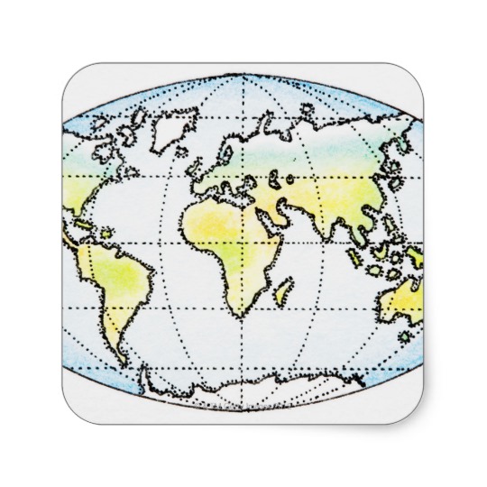 540x540 World Globe, Basic Color Line Drawing Square Sticker
