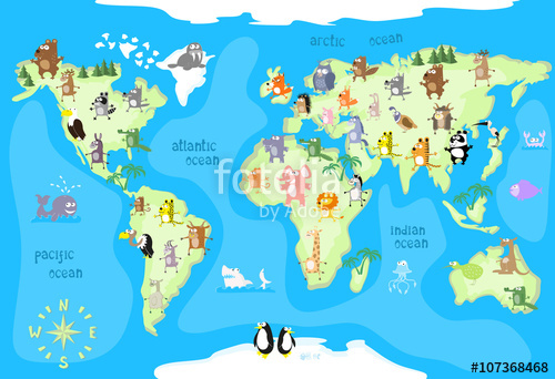 500x342 Concept Design World Map With Animals Of All The Continents