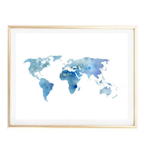 500x501 Blue World Map Painting Map Art Print Room Decor Typographic Print
