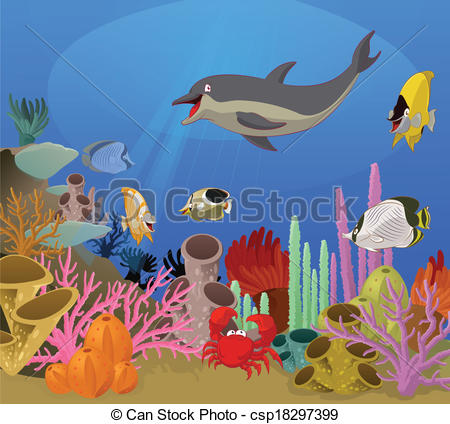 450x424 Vector Image Of Sea World With Diffirent Animals Eps Vectors