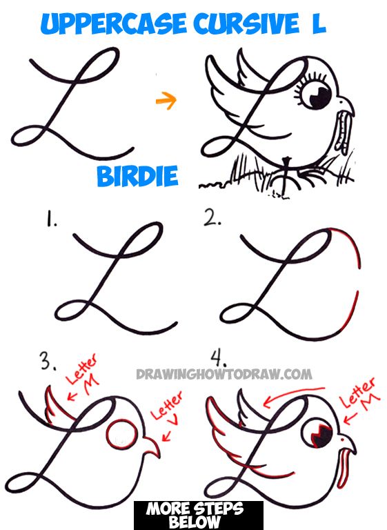561x768 How To Draw Cartoon Bird With Worm From Uppercase Cursive L Simple