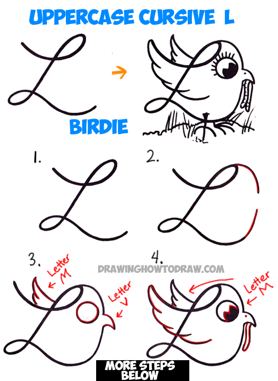 561x768 How To Draw Cartoon Bird With Worm From Uppercase Cursive L Simple